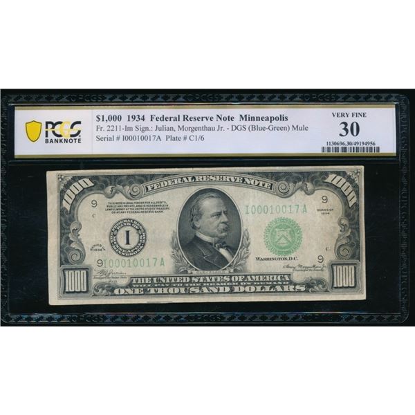 1934 $1000 Minneapolis FRN PCGS 30