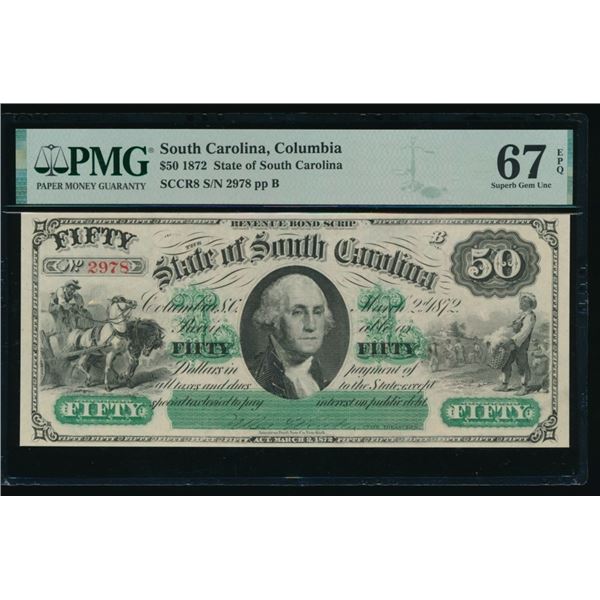 1872 $50 Columbia SC Obsolete PMG 67EPQ