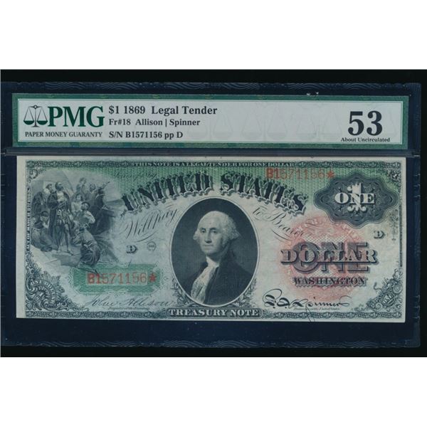 1869 $1 Legal Tender Note PMG 53