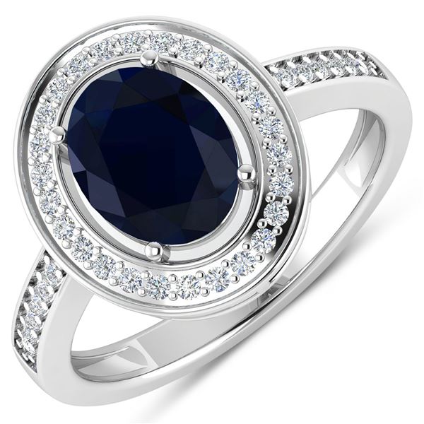 14KT White Gold 2.1ctw Blue Sapphire and Diamond Ring