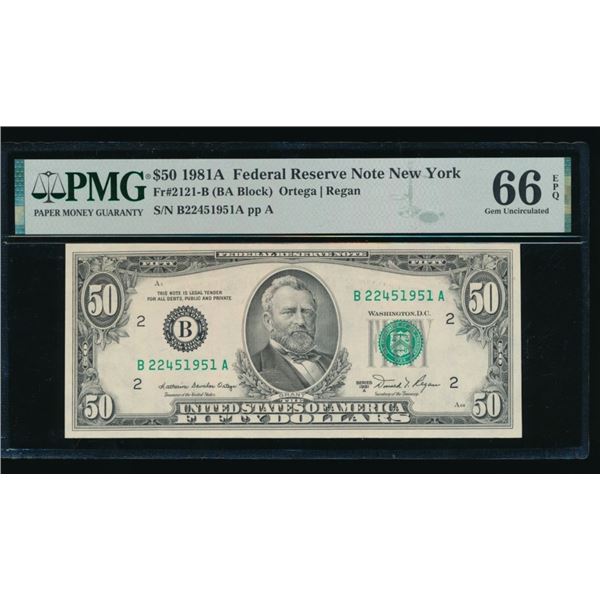 1981A $50 New York FRN PMG 66EPQ