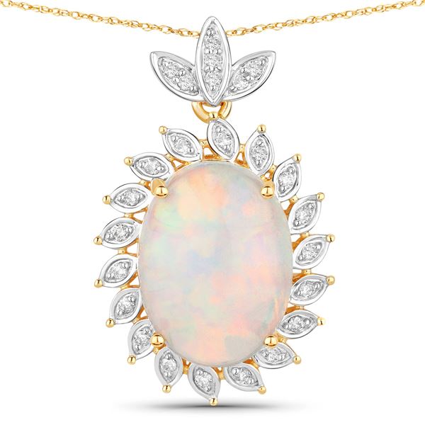 14KT Yellow Gold 6.17ct Opal and Diamond Pendant with Chain