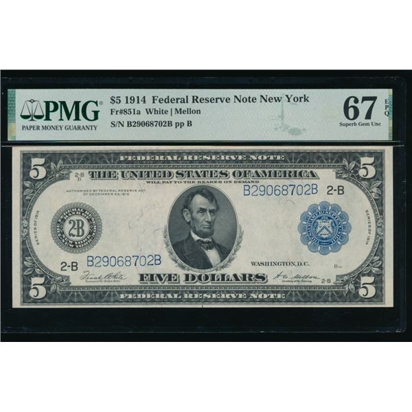 1914 $5 New York FRN PMG 67EPQ