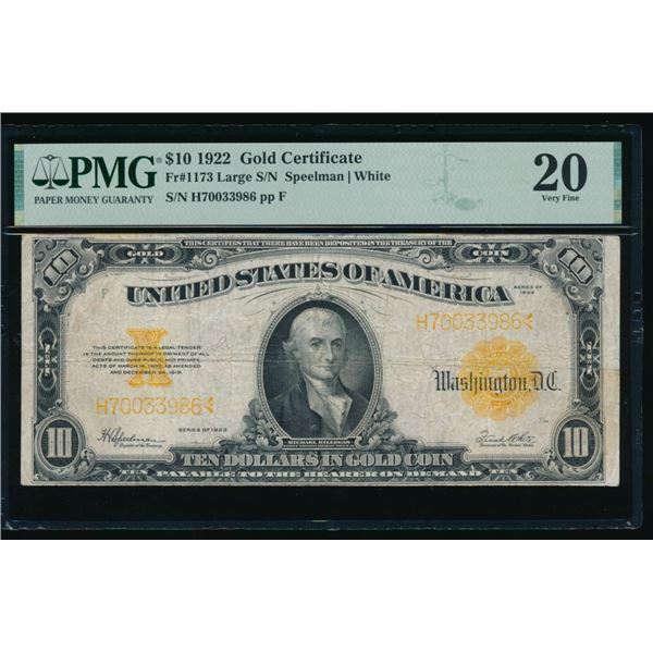 1922 $10 Gold Certificate PMG 20
