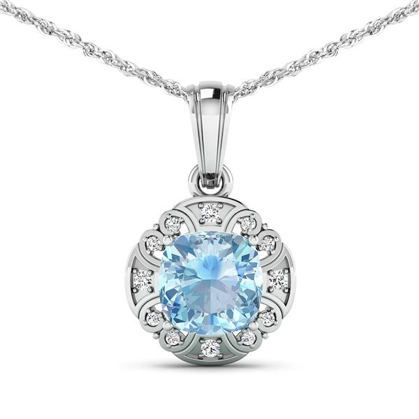 14KT White Gold 1.48ctw Aquamarine and Diamond Pendant
