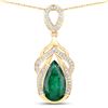 Image 1 : 14KT Yellow Gold 4.07ct Zambian Emerald and Diamond Pendant with Chain