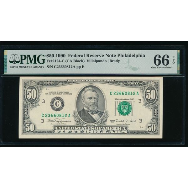 1990 $50 Philadelphia FRN PMG 66EPQ