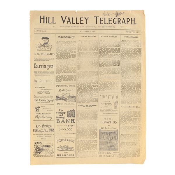 546. 1885 Hill Valley Telegraph Newspaper ### BACK TO THE FUTURE PART III (1990)