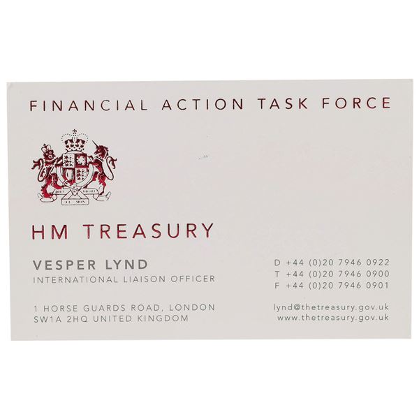 1028. Vesper Lynd's (Eva Green) HM Treasury Business Card ### JAMES BOND: CASINO ROYALE (2006)