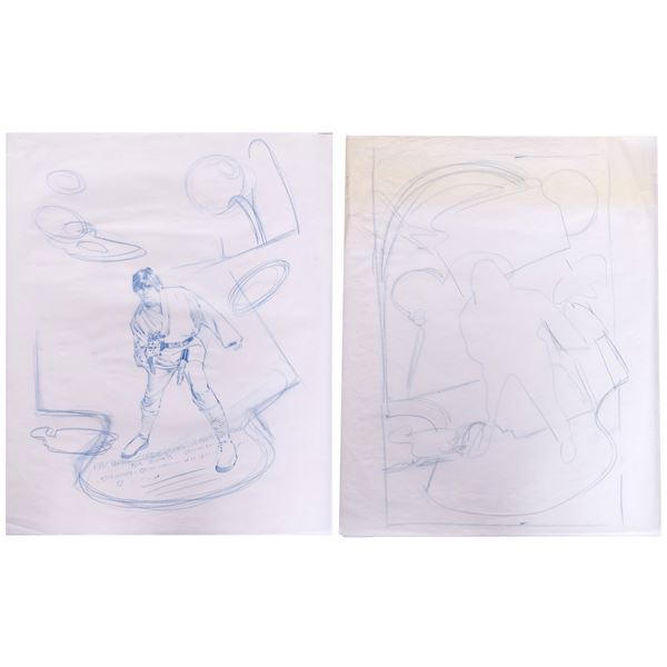 1663. William Plumb Collection: Pair of Hand-Drawn Drew Struzan 10th Anniversary Preliminary Sketche