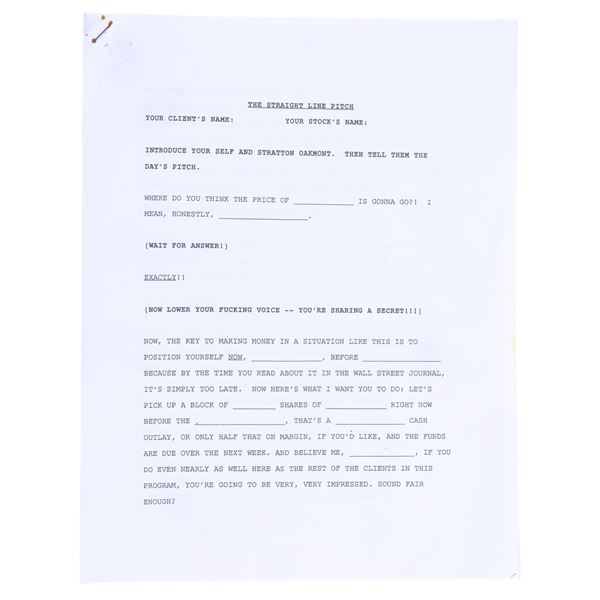 1907. "The Straight Line Pitch" Sales Pitch Script ### THE WOLF OF WALL STREET (2013)