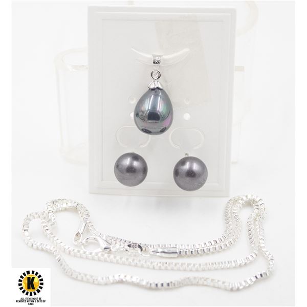 #41-SEA SHELL PEARL EARRINGS,PENDANT, NECKLACE SET