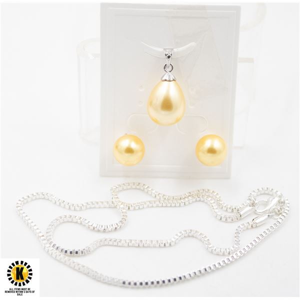 #43-SEA SHELL PEARL EARRINGS,PENDANT, NECKLACE SET