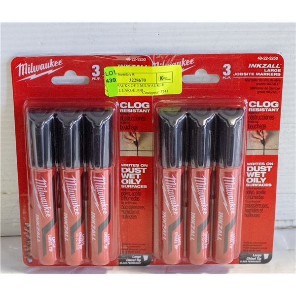 2 NEW PACKS OF 3 MILWAUKEE INKZALL LARGE JOB