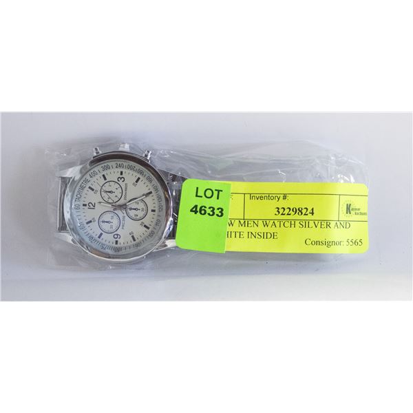 NEW MEN WATCH SILVER AND WHITE INSIDE