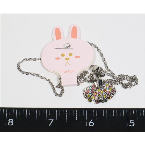 NEW SILVER TONE BALLET TUTU PENDANT AND CHAIN