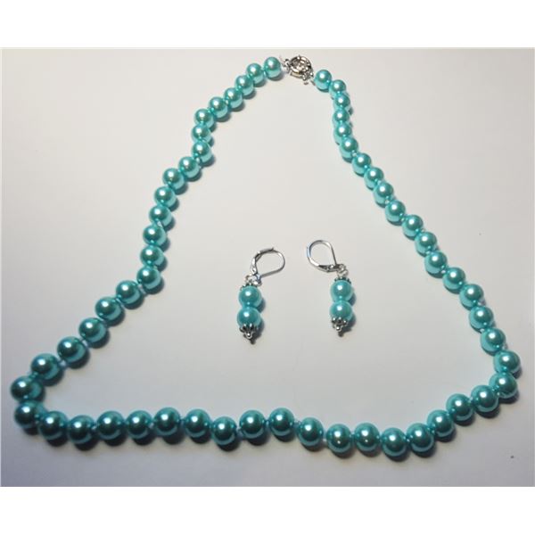 2)  LIGHT BLUE 20" SHELL PEARL NECKLACE  WITH