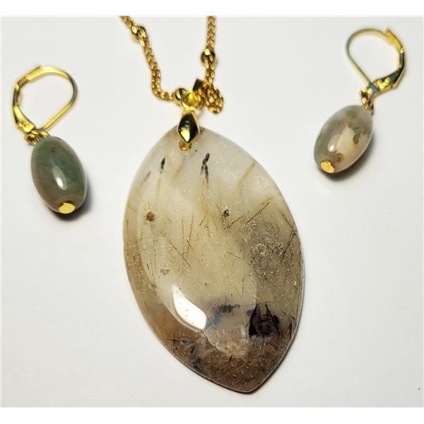 1)  NATURAL OVAL SCENIC DENDRITIC OPAL PENDANT ON