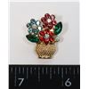 Image 1 : NEW GOLD TONE DAINTY RHINESTONE FLOWER POT BROOCH