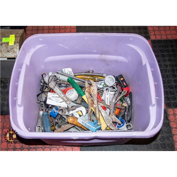 TOTE OF TOOLS AND EQUIPMENT