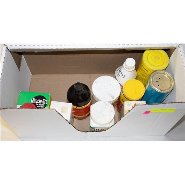 BOX OF GARDENING FERTILIZERS & PESTICIDES