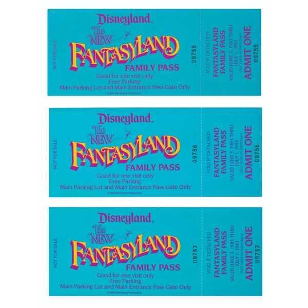 A Trio of Unused 1983 New Fantasyland Family Passes.