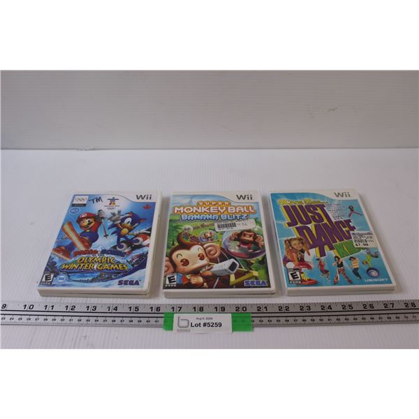 Nintendo WII Games Mario & Sonic Olympic Winter Games & Just Dance Kids & Super Monkey Ball Banana B