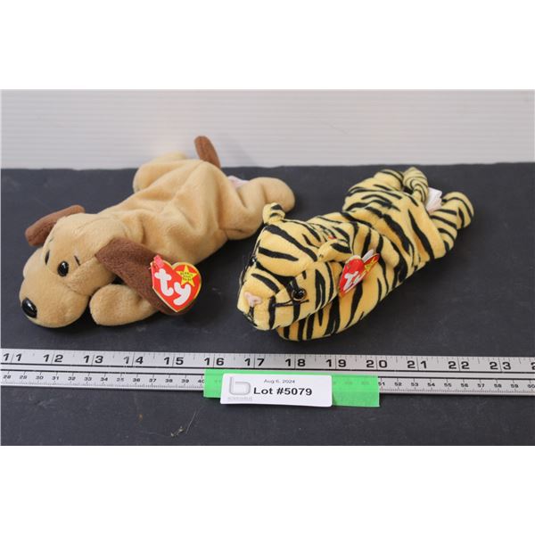 (2) TY Beanie Babys Tiger & Dog - As is