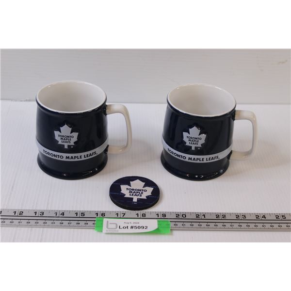 (2) Toronto Maple Leafs Mugs & (1) Coaster - As is
