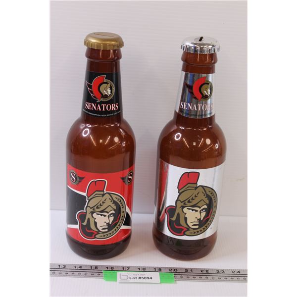 (2)Senators Plastic Beer Bottle Piggy Banks - 14'' Tall - As is