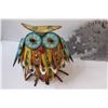 Image 3 : (2) Metal Art Owl & Peacock Springy Decor, Hanging Owl Painted Glass Decor, Casted Metal Tree Decor