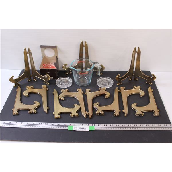 Tritschler Glass Coasters Set (Made in Germany), Pyrex Measuring Two-Cup, (11) Plate Stands