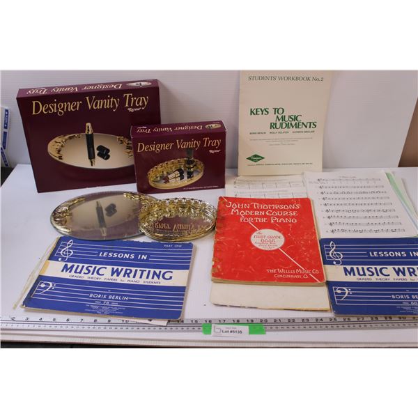 (2) Designer Vanity Trays in Boxes (5) Piano Music Books