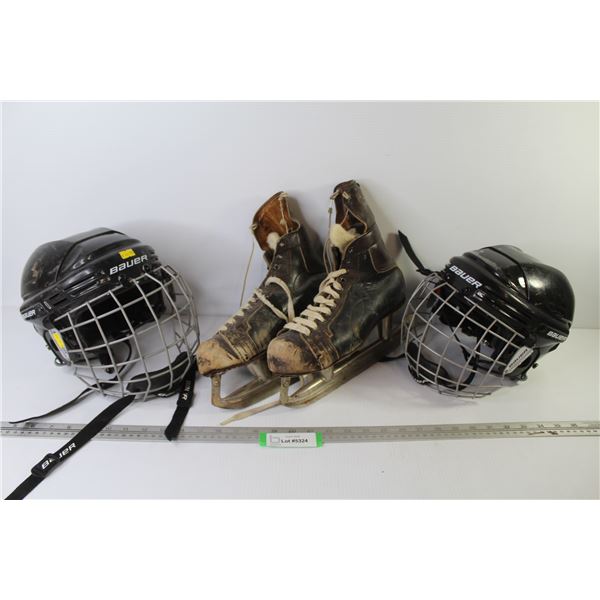 Men's Skates (Size 8) - (2) Jr. Hockey Helmets