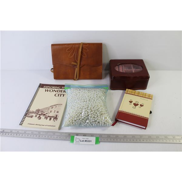 Writing Paper in Leather Case - Small Jewelry Box - Beads - Exploring Saskatoon Book - Note Book