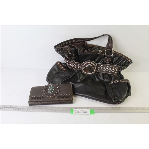Studded Leather Horse Purse w/Bling - Studded Leather Wallet