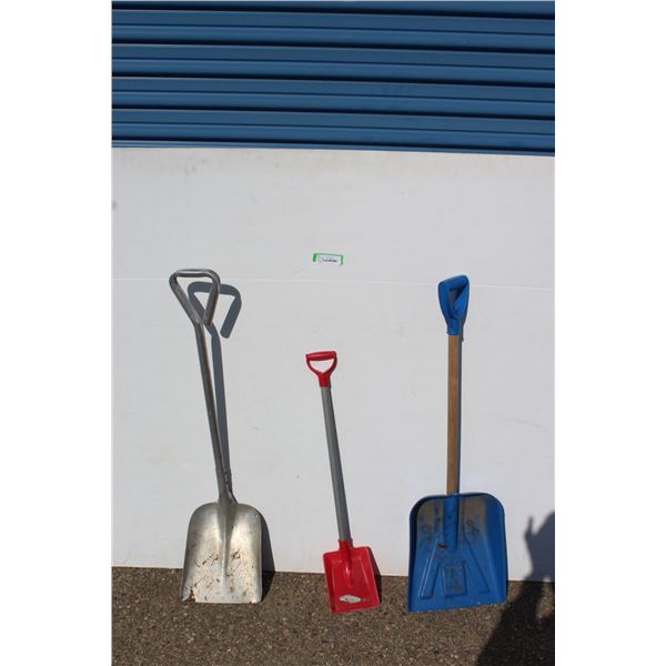 ** Small Aluminum Shovel & (2) Plastic Kids Shovels