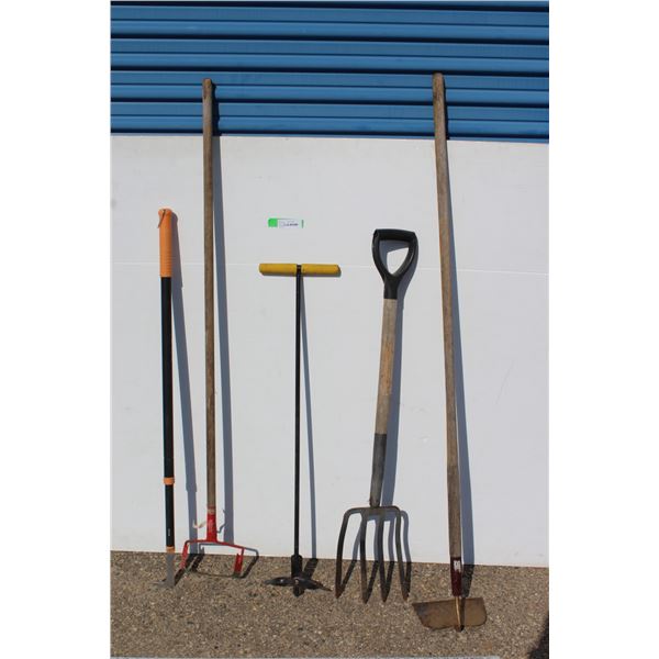 ** Garden Hoe, Garden Cultivator, Bent Potato Fork, Misc.