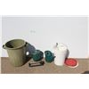 Image 1 : ** Garbage Can & (2) Watering Cans & Water Sprinkler & 5 Gallon Pail w/Contents