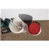 Image 3 : ** Garbage Can & (2) Watering Cans & Water Sprinkler & 5 Gallon Pail w/Contents