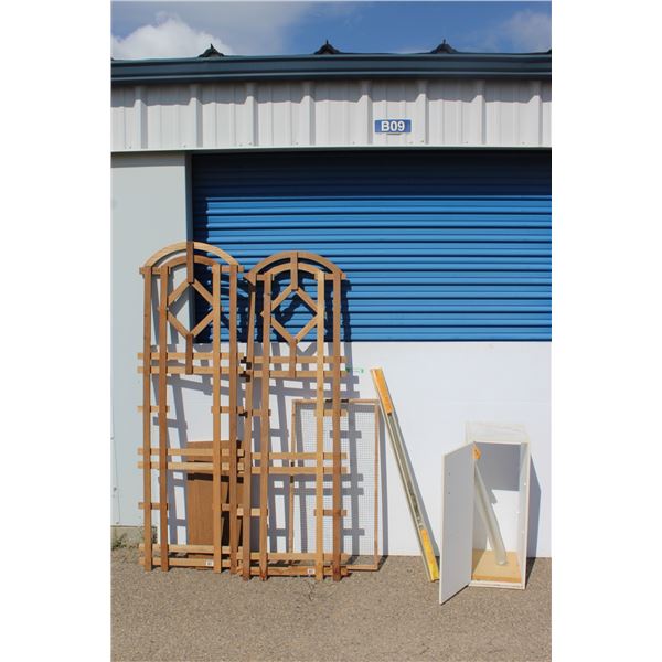 ** Garden Trellis, Strawberry Screen Cover, White Cabinet w/Door, Misc.