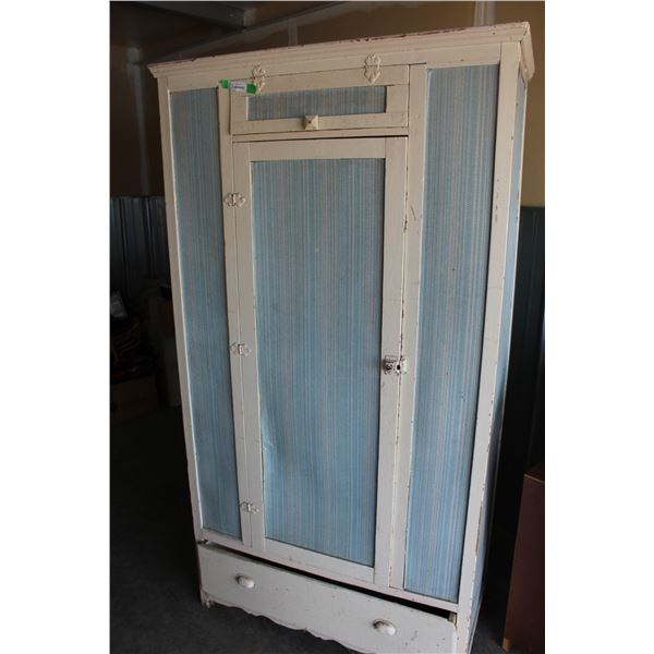 ** Antique Wooden Wardrobe - One Door & Drawer - 78" tall, Some Wear