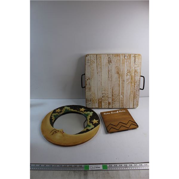 Moon Shaped Mirror, Serving Board and Home Sweet Home Frame 6'' x 4''
