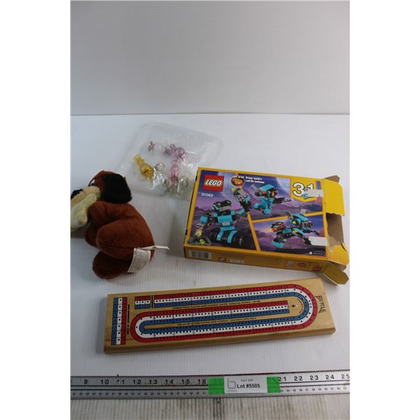 Assorted Mini Vases, Dog with Bone Plush, Lego Constructor and Bicycle Game