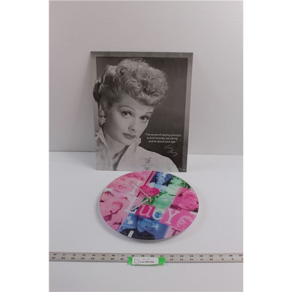 "I Love Lucy" Memorabilia (12" Glass Clock & 12.5"x16" Wall Plaque)