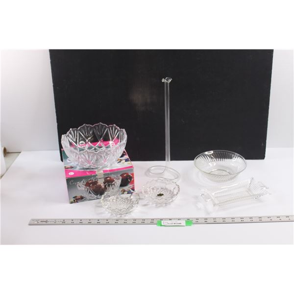(3 pcs) Crystal Bowls (Fruit/Candy) , Glass Bowl & Pickle Dish & Single Flower Vase
