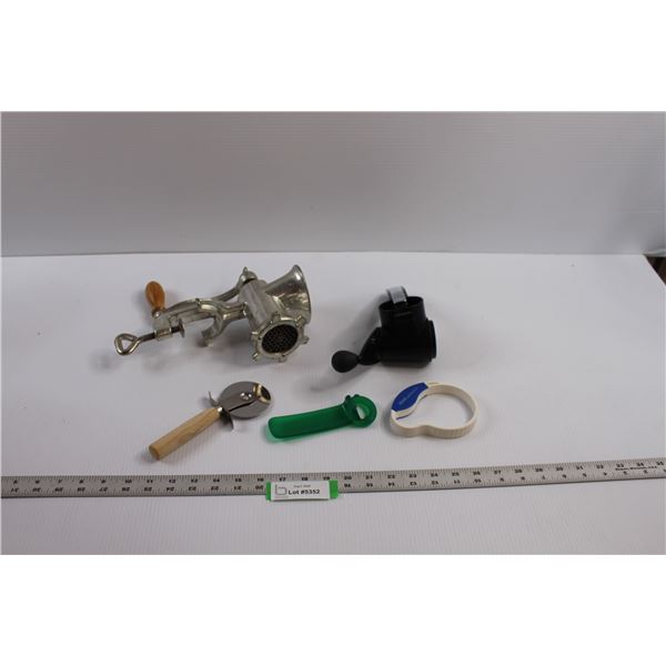 Meat Grinder, Cheese Shredder, Pizza Cutter & Jar Key Opener