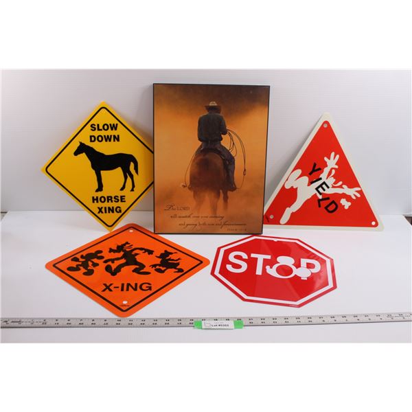 12"x16" Wall Plaque, Slow Down Horse Crossing Sign & (3) Disney Street Signs