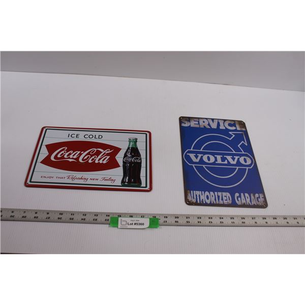 (2) Reproduction Tin Signs - Volvo & Coca-Cola (11.5"x8.75")