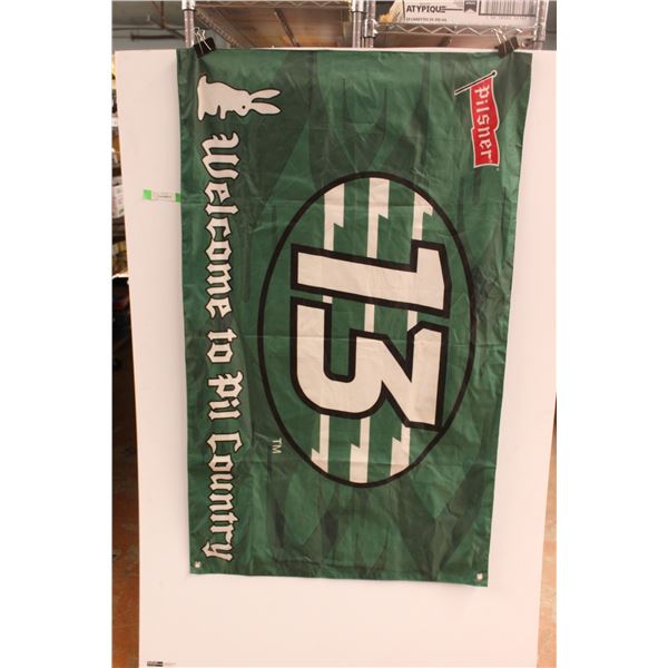 Pil Country Pilsner and Roughriders Flag 50''